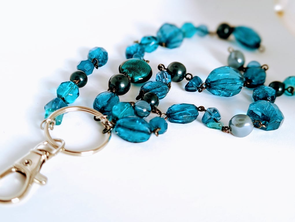 Teal Beaded Handbag Charm with Lobster Clasp and Keyring