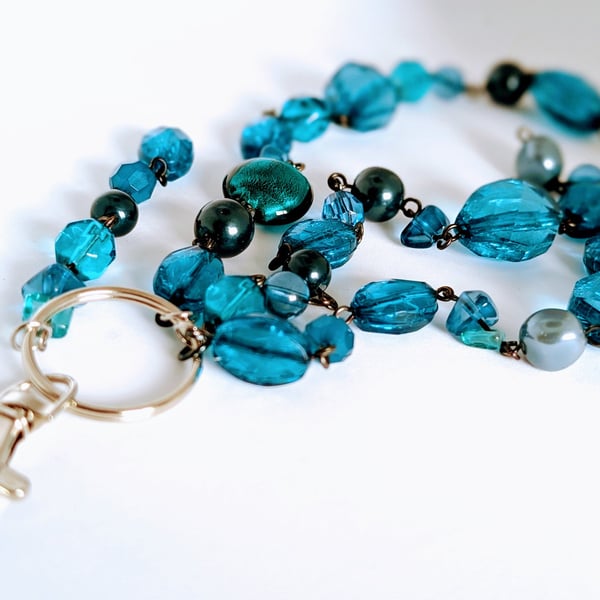 Teal Beaded Handbag Charm with Lobster Clasp and Keyring