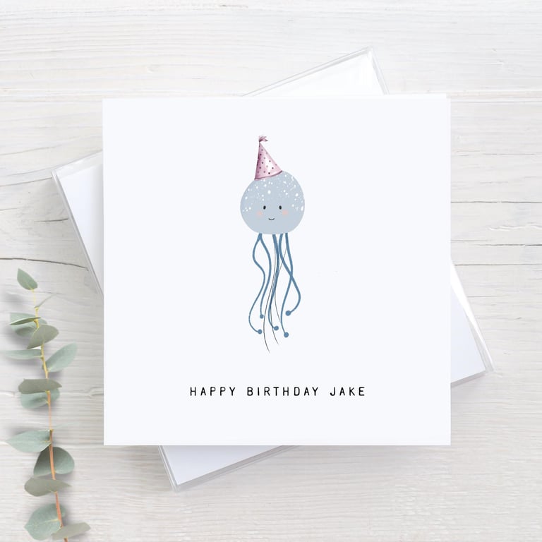 Jellyfish birthday card, personalised, cute jellyfish, ocean theme, sealife