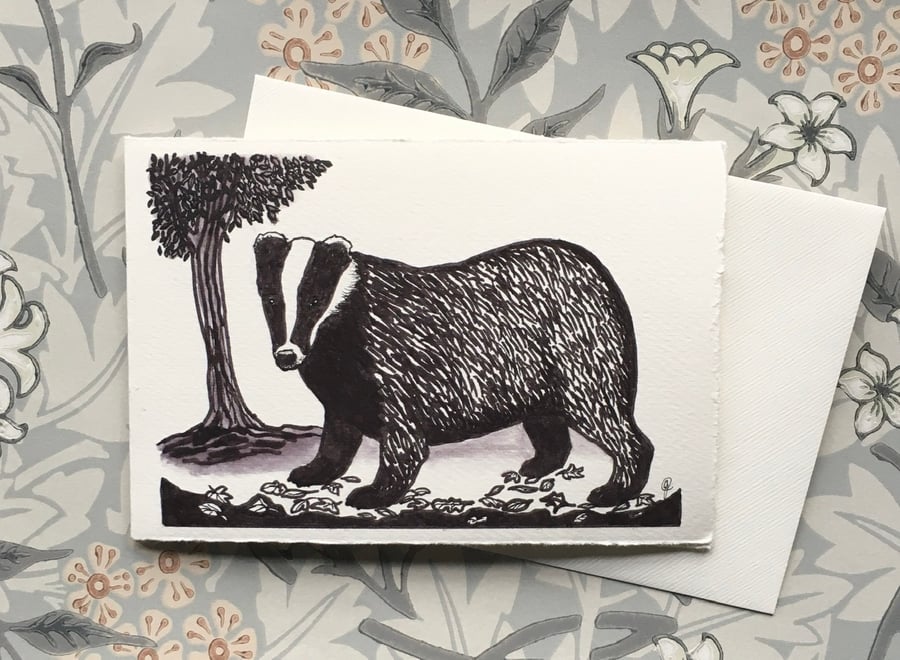 Hand drawn Badger greetings card