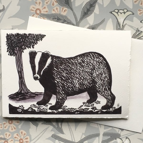 Hand drawn Badger greetings card