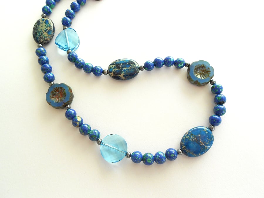Chrysocolla, Jasper and Czech Glass Necklace 