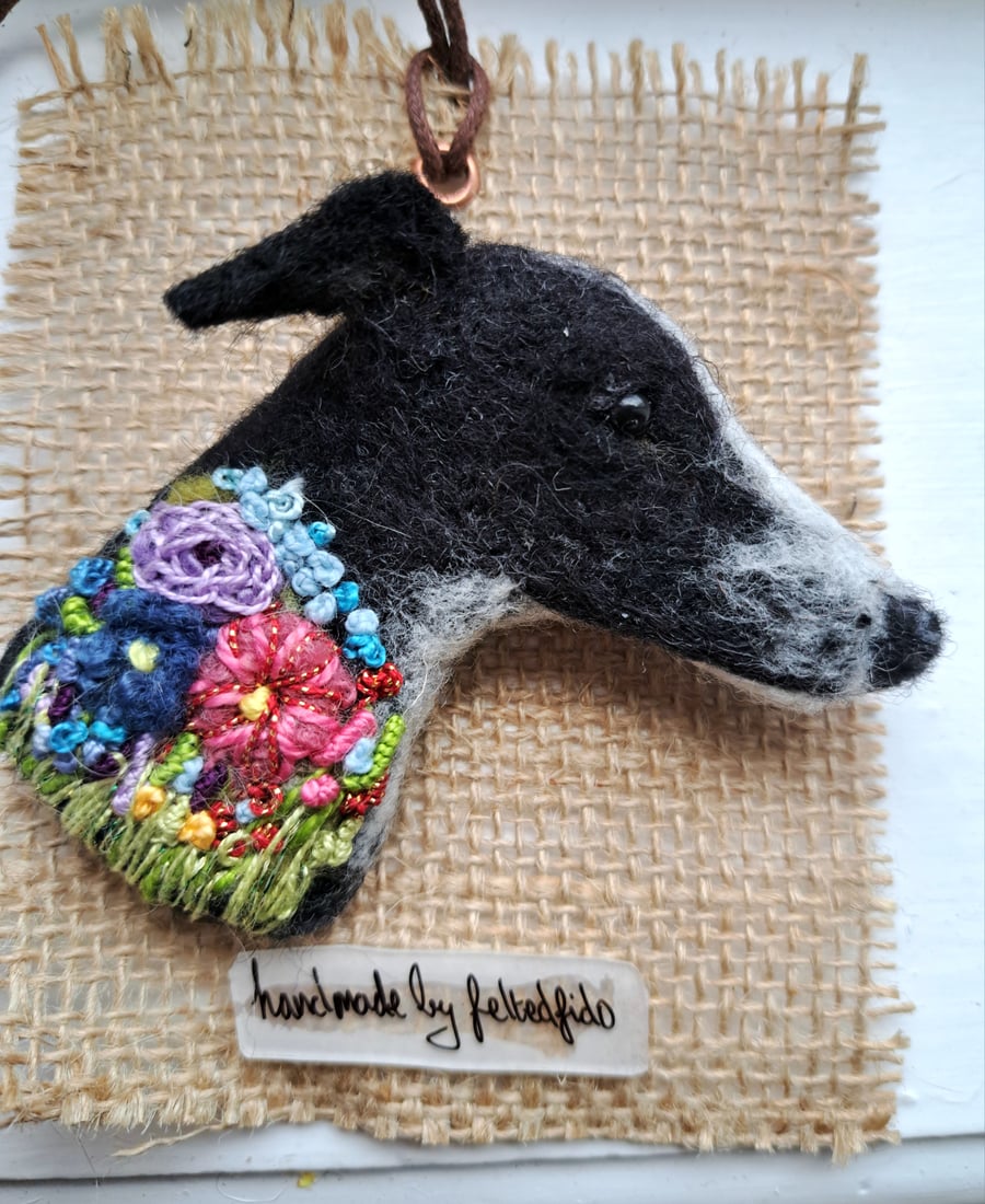 Needle Felted Greyhound Brooch