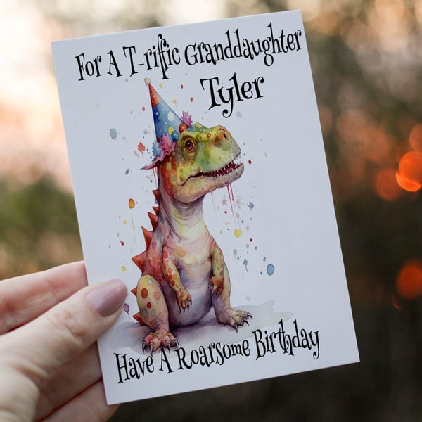 Dinosaur Granddaughter Birthday Card, Card for Granddaughter, Birthday Card