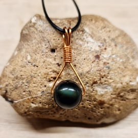 Mens Obsidian copper necklace. Unisex Black Reiki jewelry. Virgo jewelry