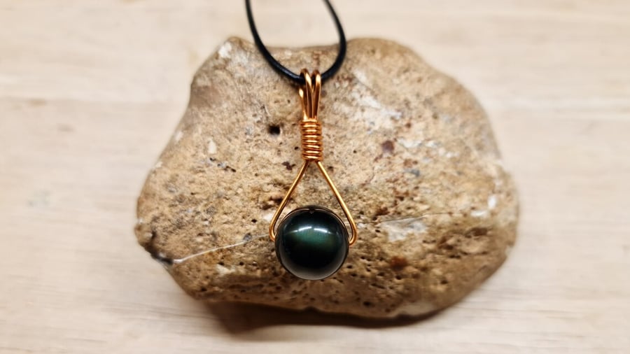 Mens Obsidian copper necklace. Unisex Black Reiki jewelry. Virgo jewelry