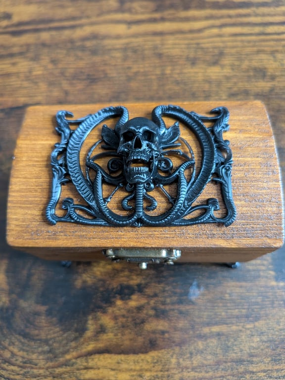 Handmade 3D-Printed Human Skull Mounted on Wooden Chest - 9x5.5x7cm