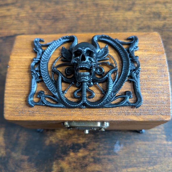 Handmade 3D-Printed Human Skull Mounted on Wooden Chest - 9x5.5x7cm