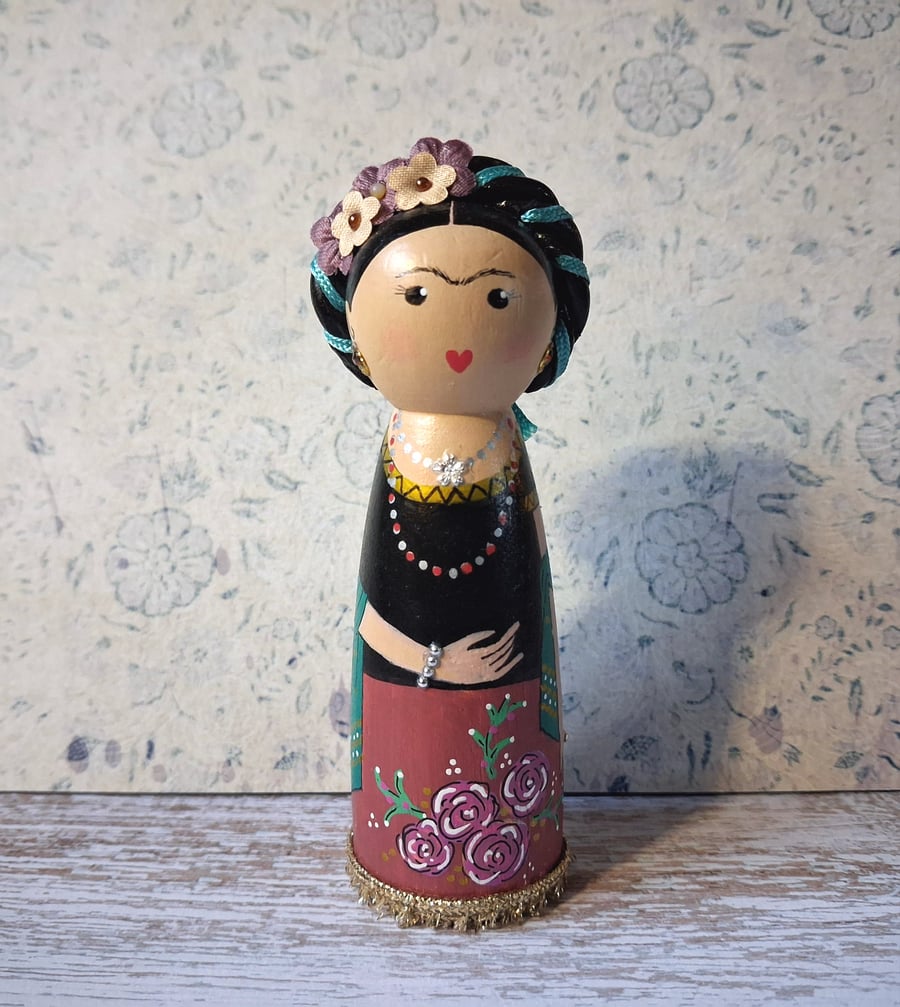 Frida Kahlo Hand-painted peg doll