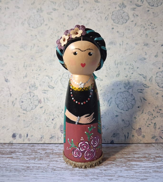 Frida Kahlo Hand-painted peg doll