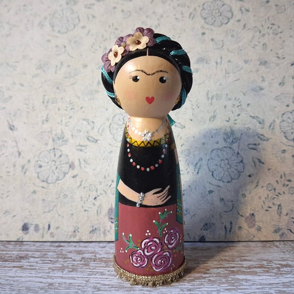 Frida Kahlo Hand-painted peg doll