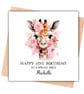 Pink Floral Giraffe Happy Birthday Card