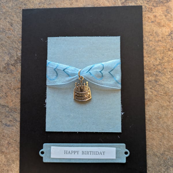Birthday card with metal cake charm 