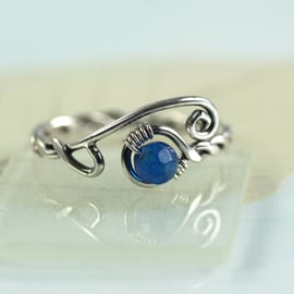 Sterling Silver Twist Ring with Blue Jade Bead - Unique Viking Jewellery