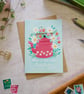 Teapot & Daisies Tea-riffic Birthday card for tea lovers