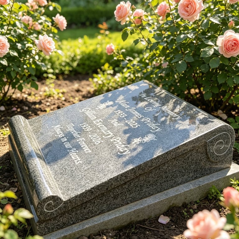 Memorial SCROLL Marker Slanted Wedged Grave Plaque Stone Slanted Wedged Cemetery