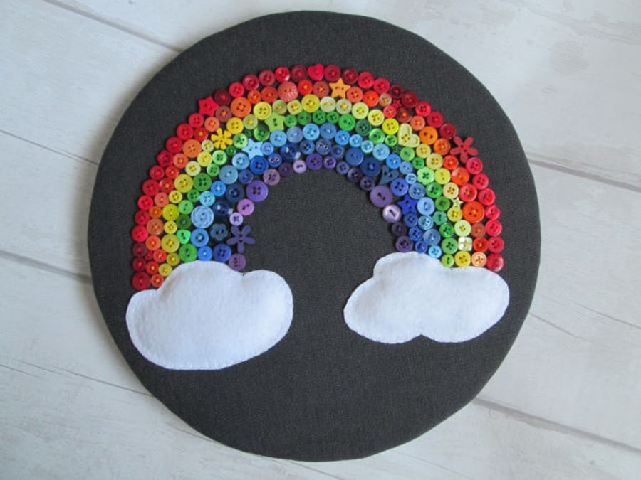 Rainbow Button Wall Art, Rainbow Picture, Button Art