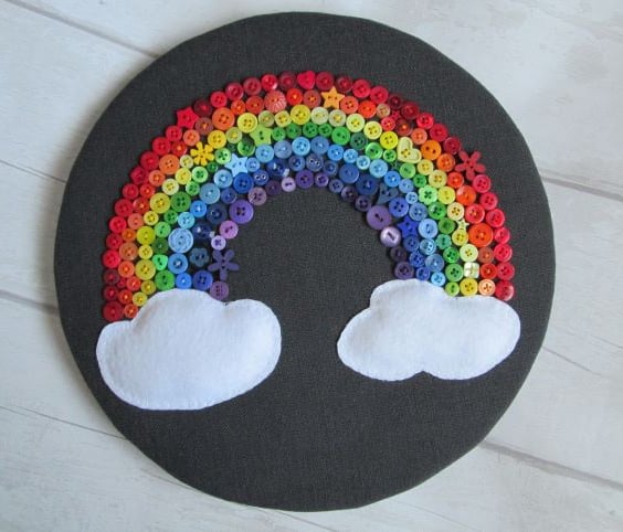 Rainbow Button Wall Art, Rainbow Picture, Button Art