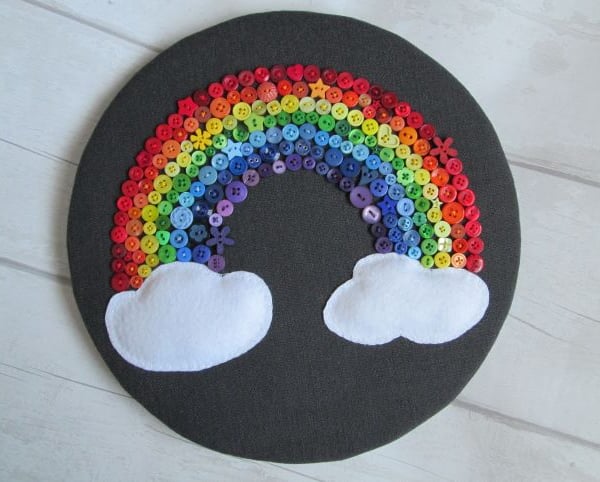 Rainbow Button Wall Art, Rainbow Picture, Button Art