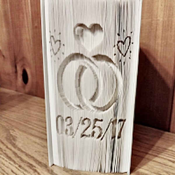 Wedding Rings (Custom date) CUT & FOLD Book Folding Pattern -EMAILED PDF PATTEN