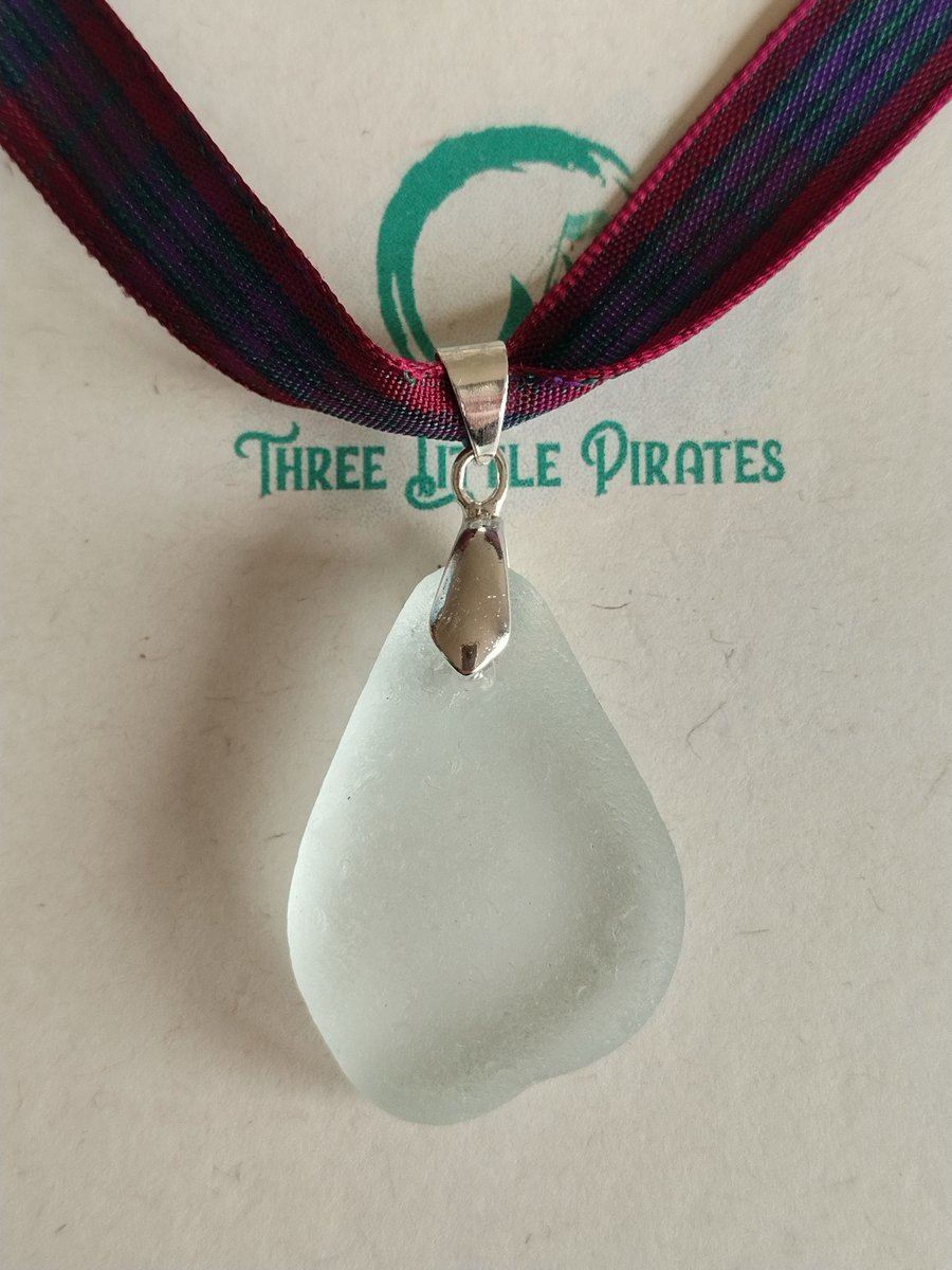 Sea Glass Tartan Necklace on a Pride of Scotland Autumn Tartan ribbon