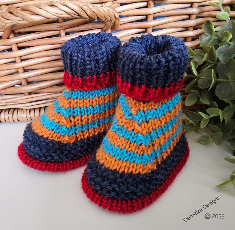 Designer Baby Booties Hand Knitted 0-3 months size 
