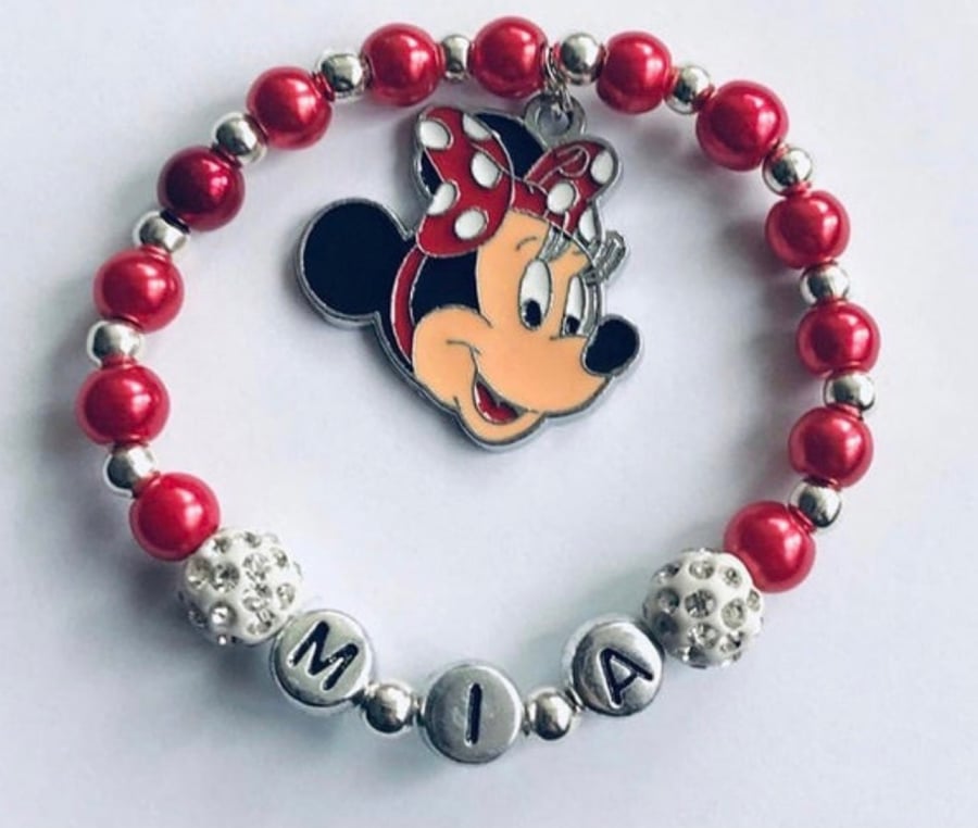  Red Personalised Minnie mouse gift bracelet adult and children sizes 