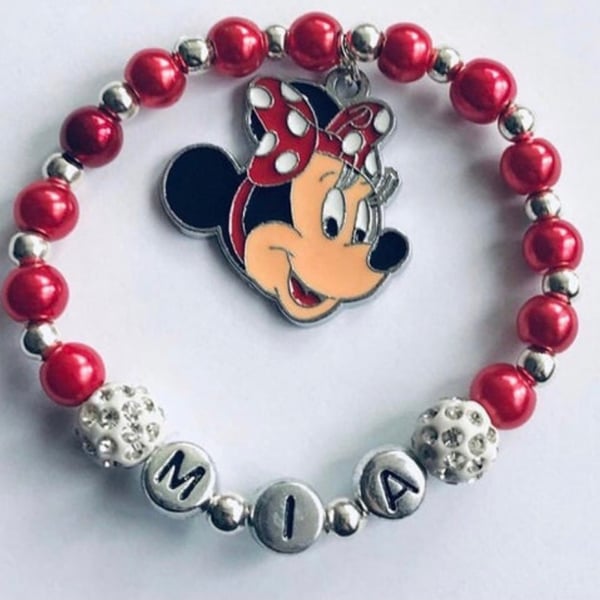  Red Personalised Minnie mouse gift bracelet adult and children sizes 
