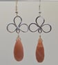 Peach Moonstone Wire Wrapped Teardrop Dangle Earrings, Sterling Silver Hooks - Image 5