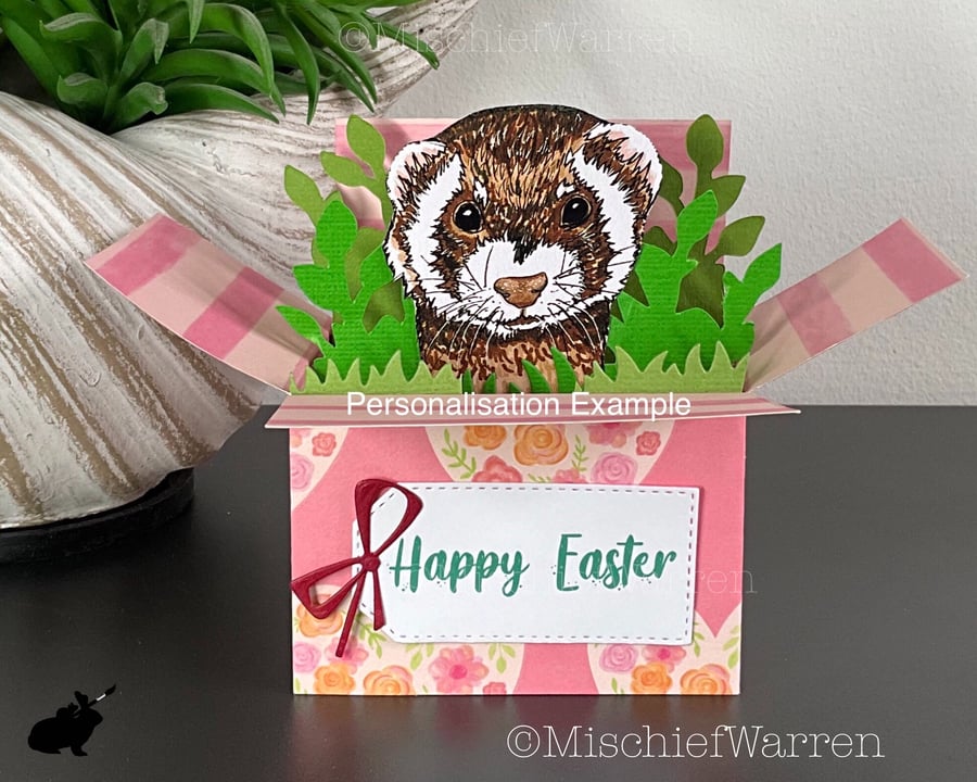 Polecat Ferret 3D Box Card. Blank or personalised. Gift card holder.