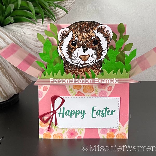 Polecat Ferret 3D Box Card. Blank or personalised. Gift card holder.