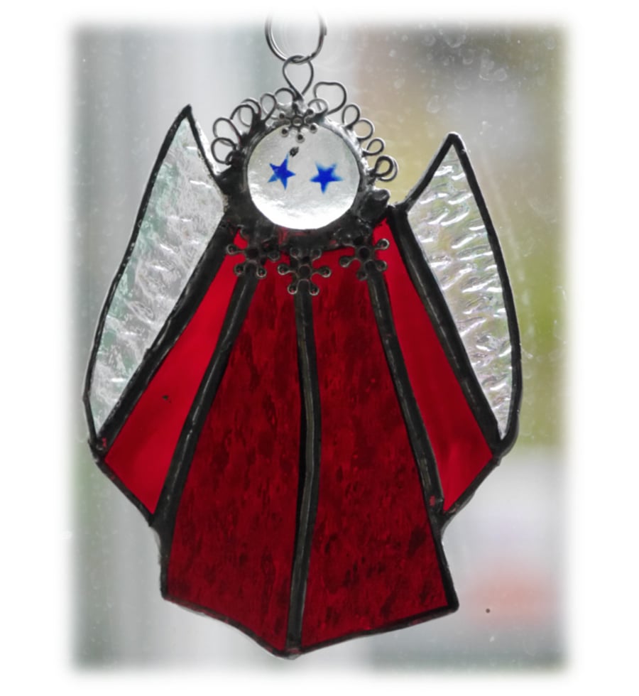 Angel Suncatcher Stained Glass Red Christmas