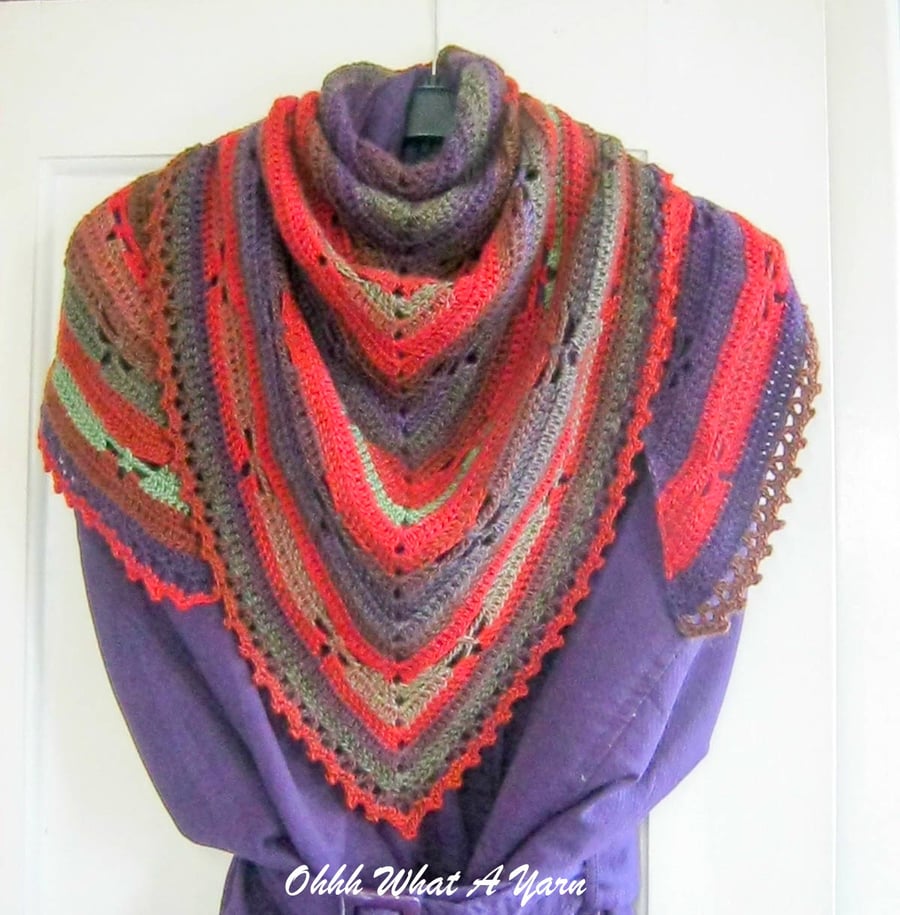Crochet ladies multi coloured butterfly shawl, scarf, shawlette, wrap