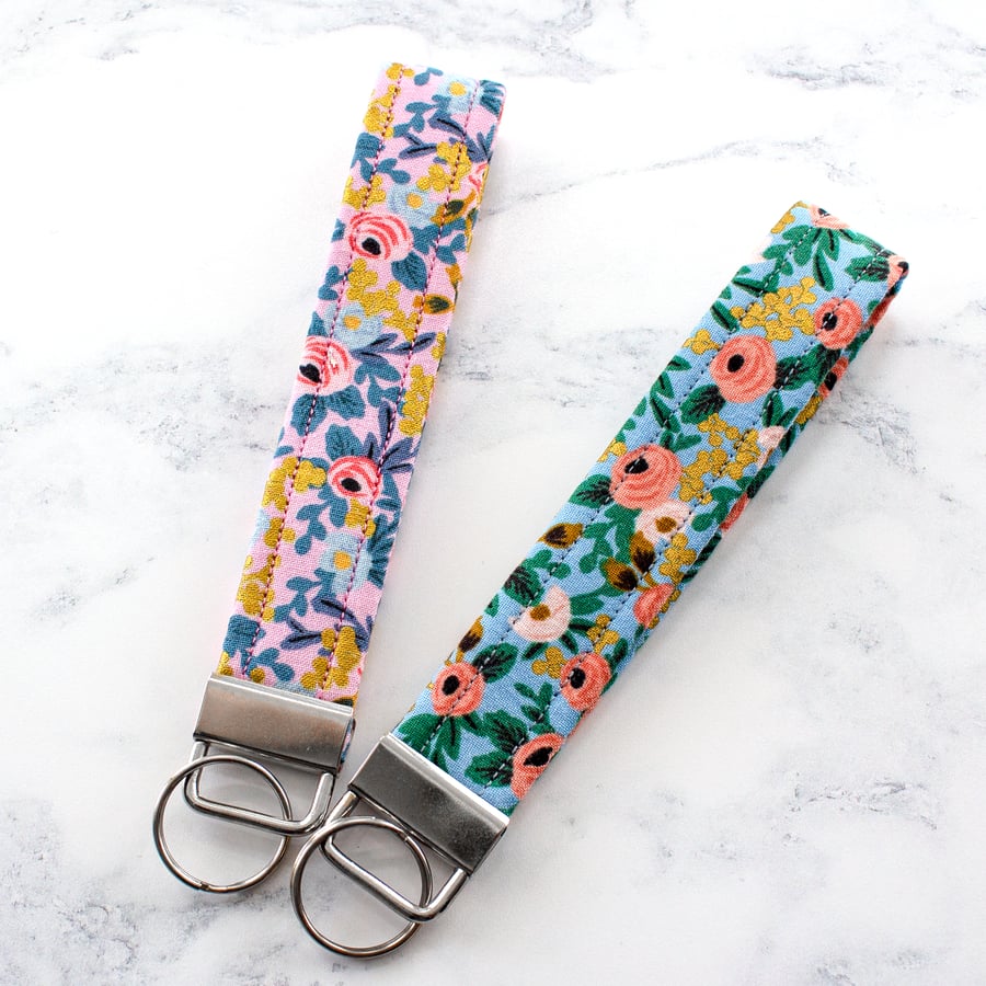 Key Ring, Wristlet - Handmade using Rifle Paper Co Fabric