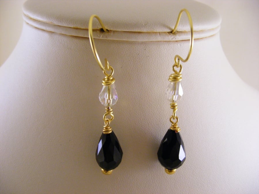 Black and Clear Drop Earrings