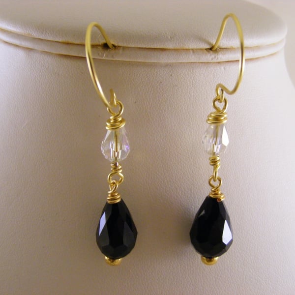 Black and Clear Drop Earrings