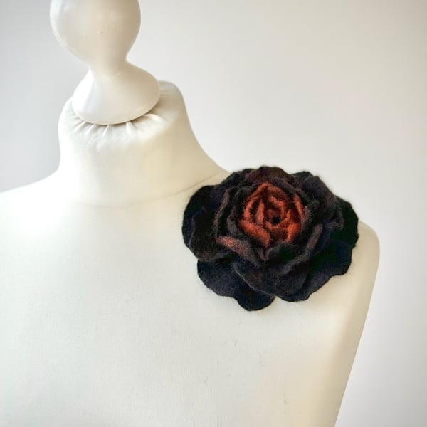 Floral Brooch Felt Jewelry Flower Pin Handmade Item Unusual Jewellery Wet Feltin