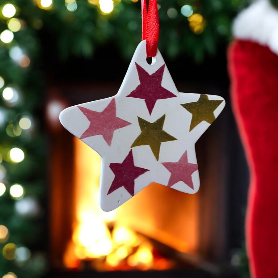 Hanging Christmas Stars, Emma Bridgewater inspired ceramic star