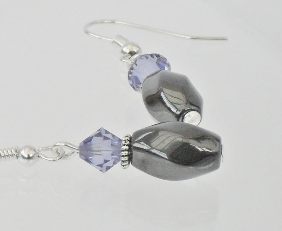 SALE: Hematite and lilac crystal earrings, made with Swarovski® elements