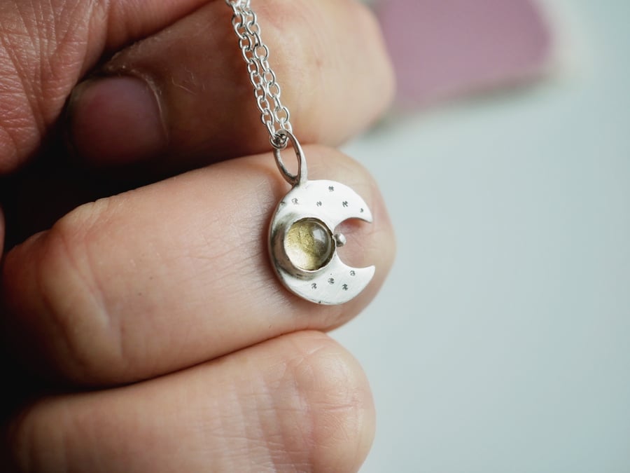 Eco silver and citrine moon pendant