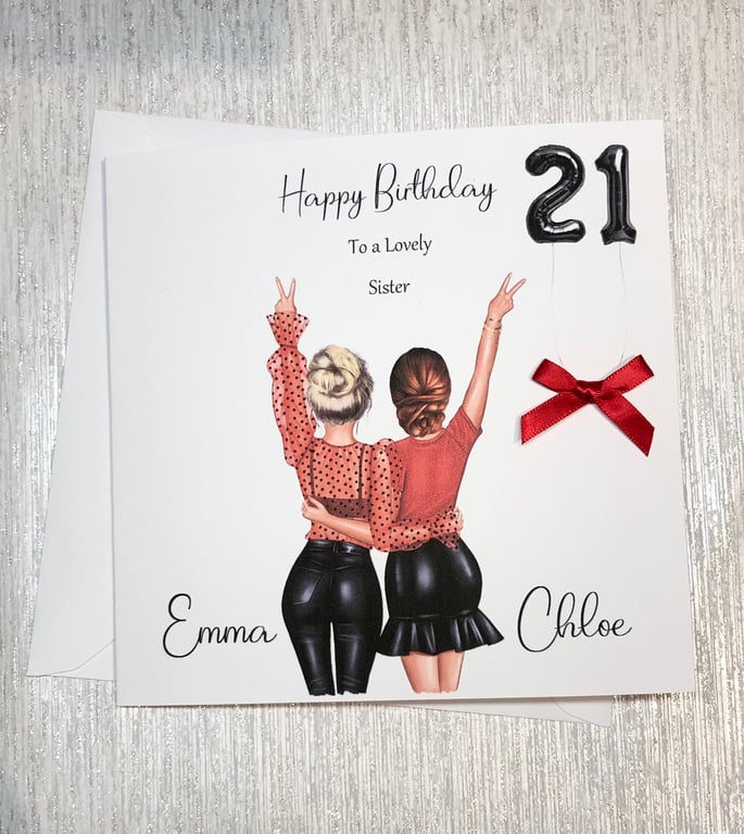 Best friend Birthday Card Handmade and Personalised with Hair Choices  