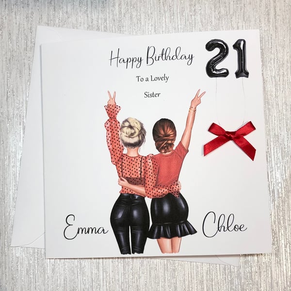 Best friend Birthday Card Handmade and Personalised with Hair Choices  