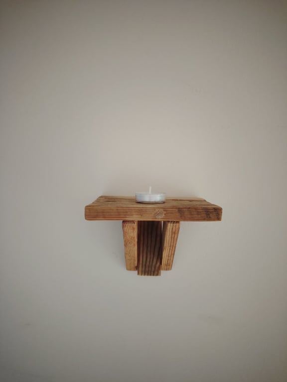Small mini shelf hand crafted, solid wood, wall mounted, candle display