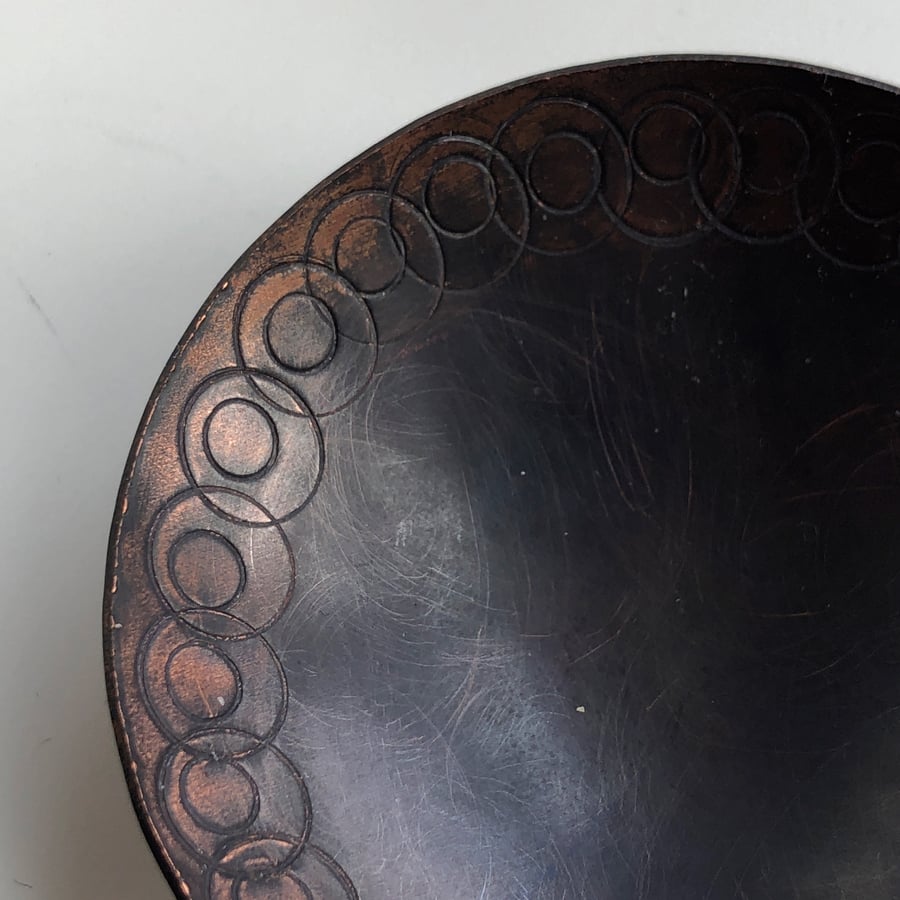 Oxidised copper bowl with hand stamped pattern, 7th wedding anniversary gift