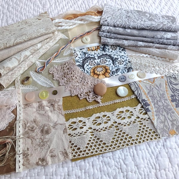 Textile inspiration bundle - Vintage Lace Reclaimed Curtain - Golden Brown