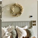 Neutral Dried Wreath: Bunny Tails, Baby's Breath & Faux Honesty - 55cm