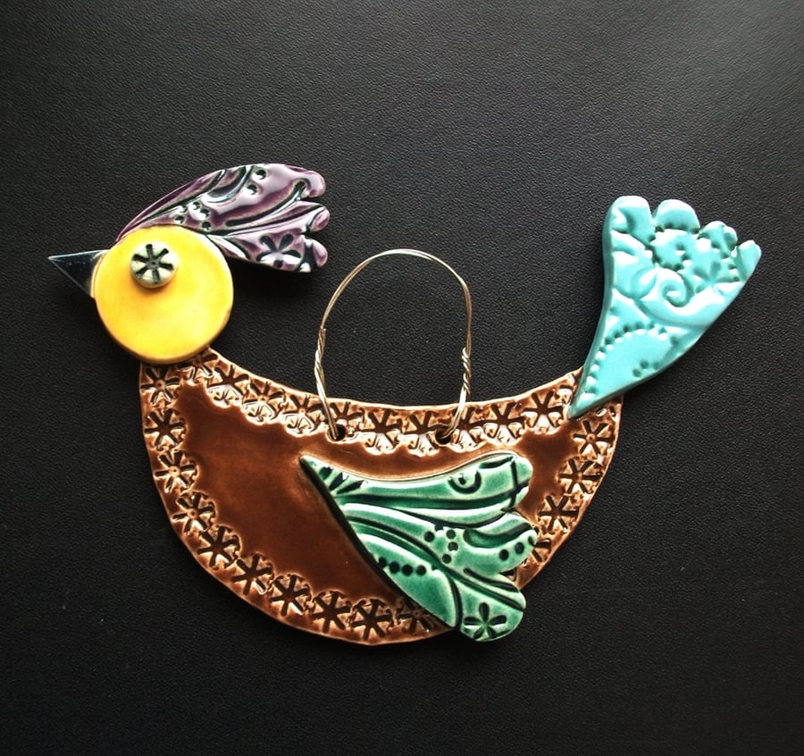 Patterned bird - ceramic decoration