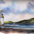 Rubha nan Gall lighthouse, Original Watercolour Painting.