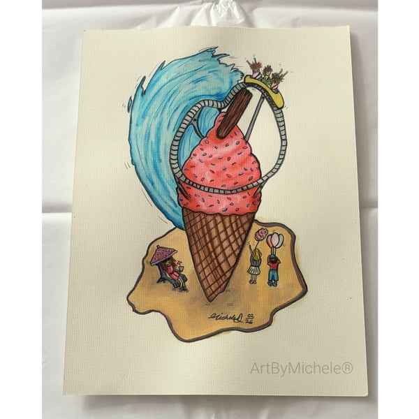 'Fun At The Beach' Original Artwork 9x12, Mixed Media