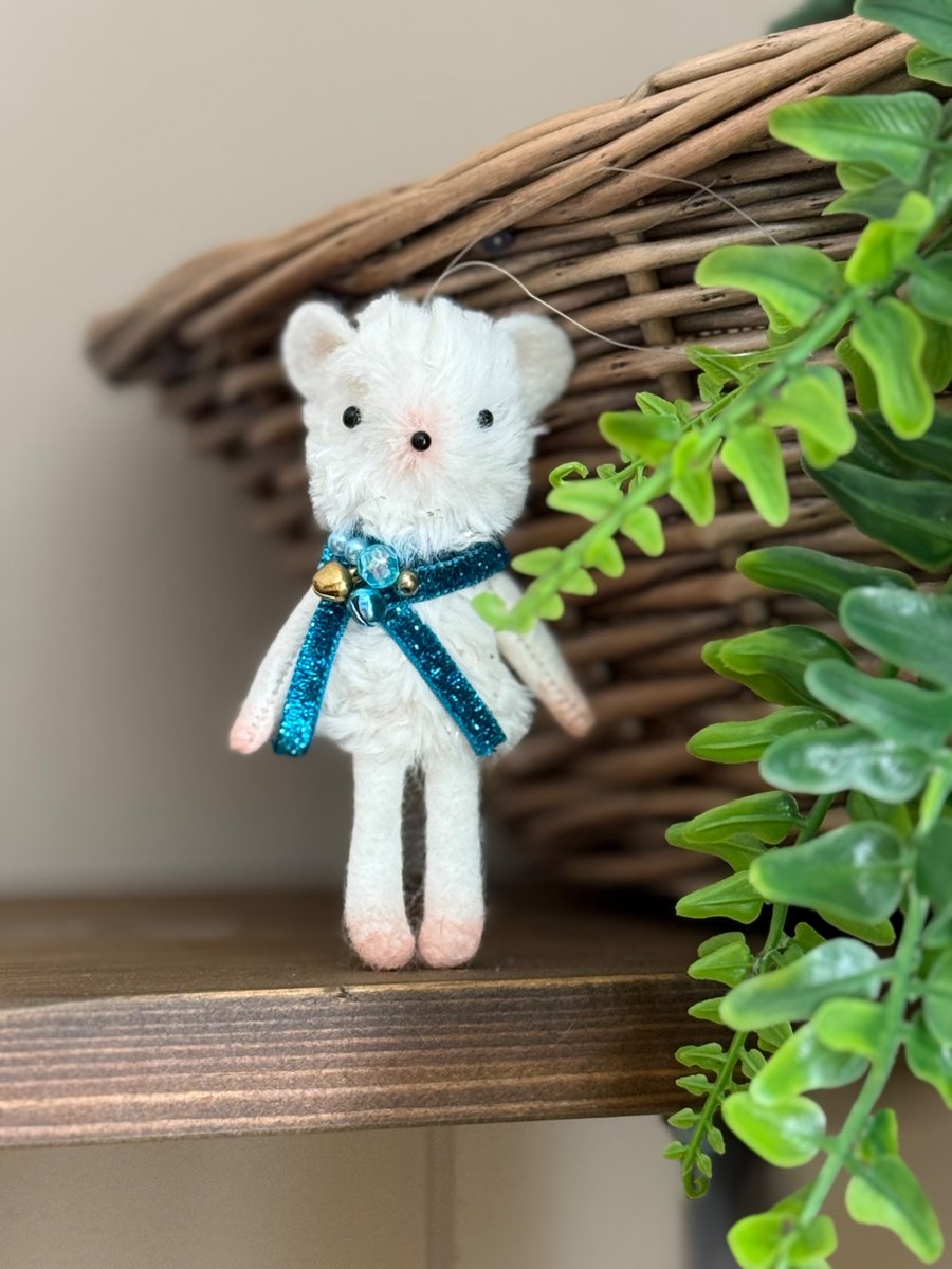 Tiny Mouse with Scarf Art Doll Blue